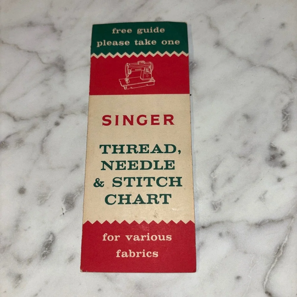 Vintage 1958 Singer Sewing Machine Thread Needle & Stitch Chart Reference Guide